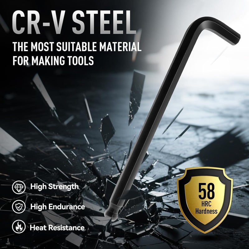 DISEN 13 Pieces Hex Key Allen Wrench Set Metric Size with Ball End, 1.27-10 MM, Long Arm Ball Design, Chrome Vanadium Steel - Image 2